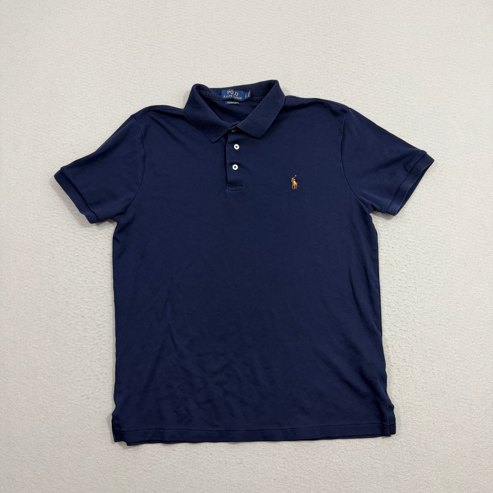 Polo Ralph Lauren Shirt Large Blue Custom Slim Fit Short Sleeve Pony Logo Cotton